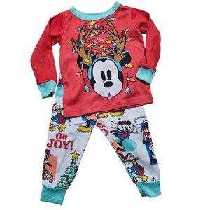 Disney Infant 18M Mickey Mouse Christmas Pajama Set Red White 2-Piece Sleepwear